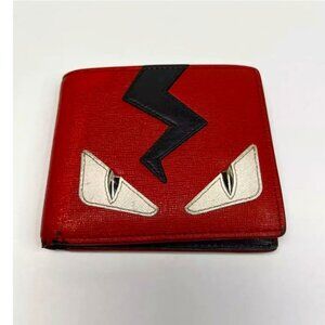 Fendi Monster Eyes Card Holder Men's Wallet Leather Red/Black